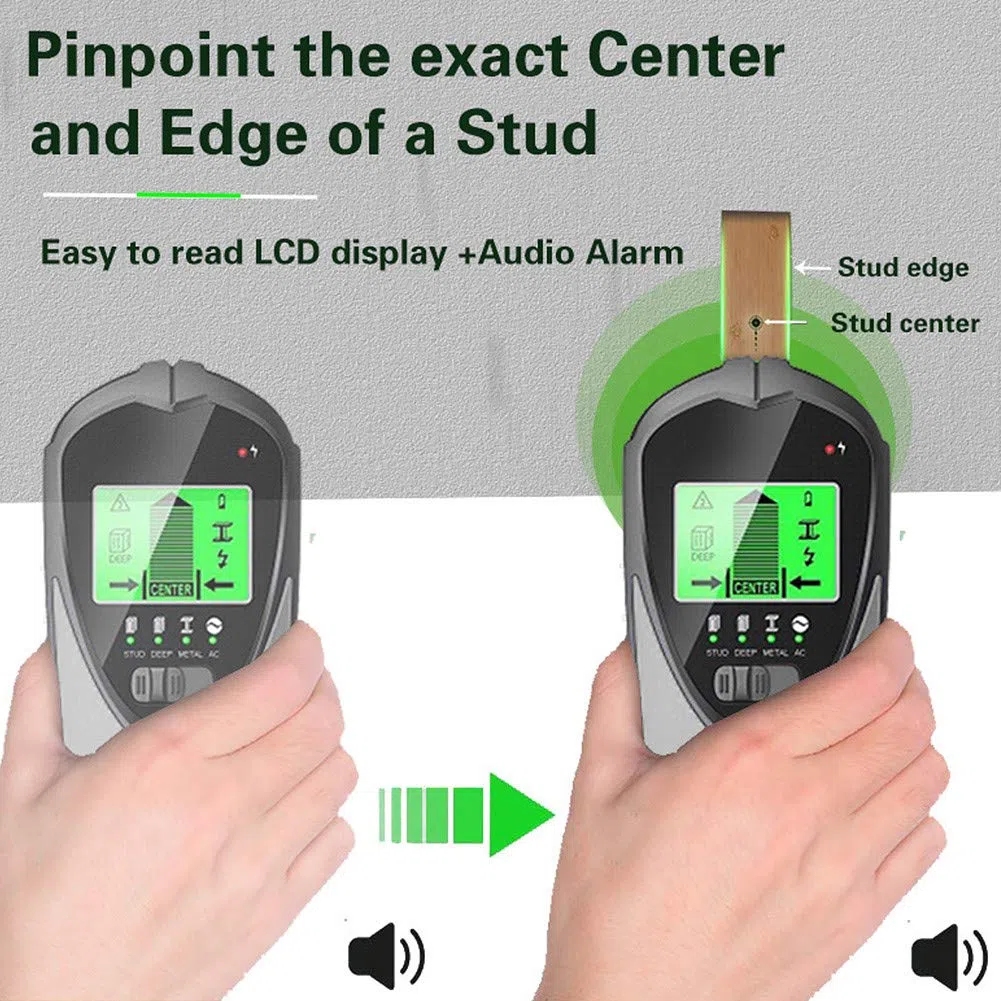 Escáner buscador de pernos, detector de pernos, buscadores centrales de sensores de pernos 4 en 1 para pernos de metal profundo y detección de cables de CA con pantalla LCD HD y alarma de audio