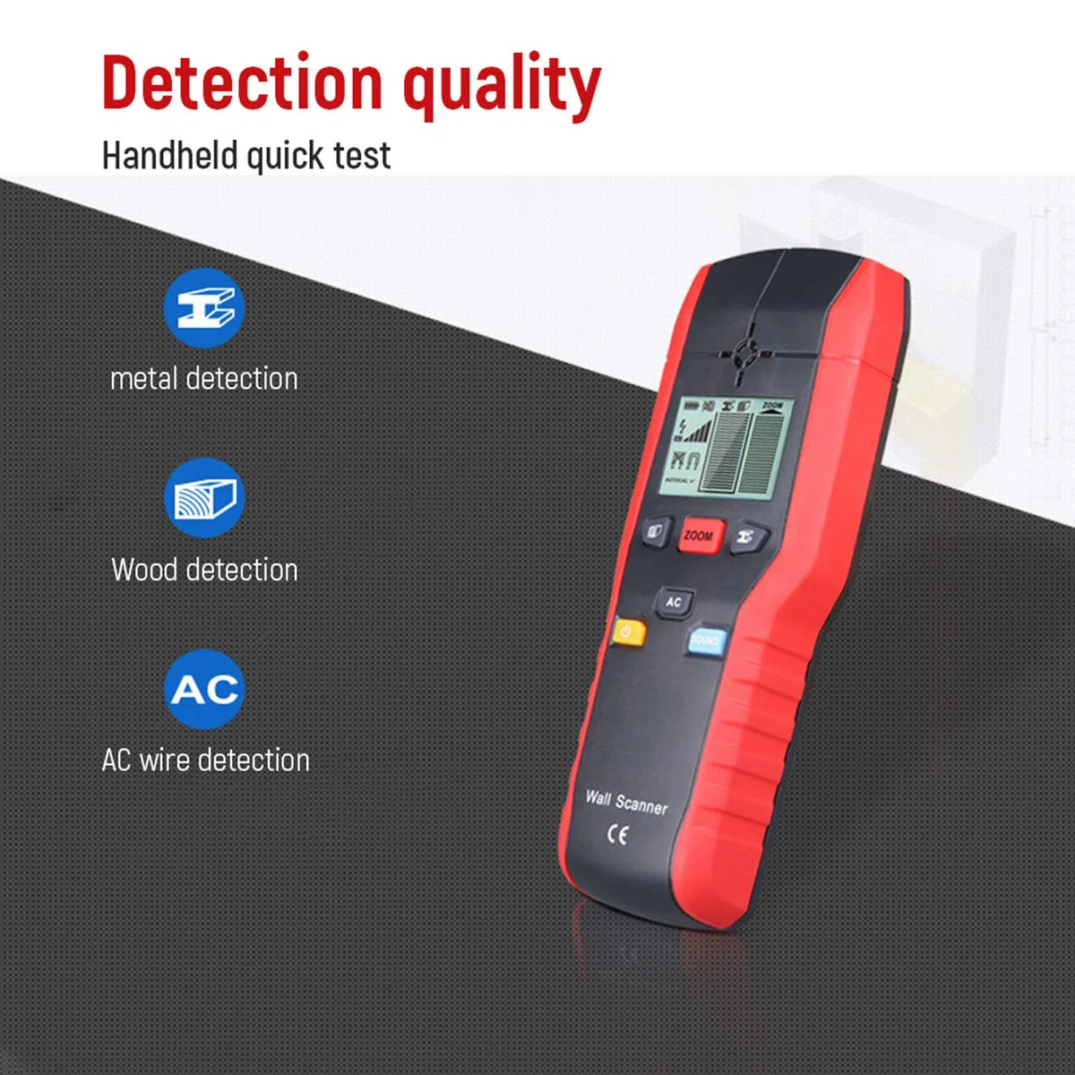 Detector de Pared de Mano Multifuncional, probador de Pared Buscador de Cable de CA de Madera de Metal Escáneres de Pared Pantalla LCD Detector de Cable en Vivo