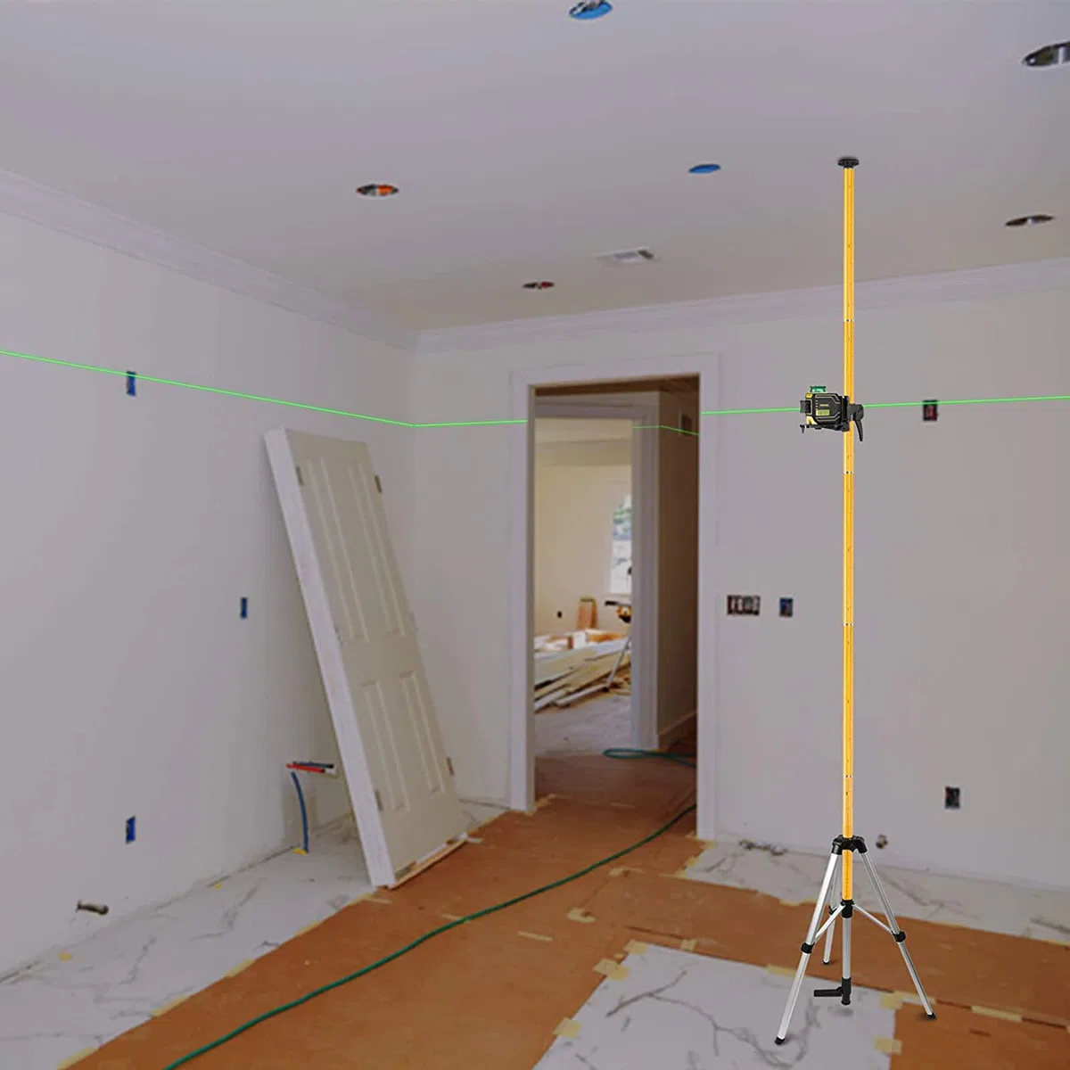 Poste de Nivel láser Profesional, Poste láser telescópico Ajustable con trípode y Soporte láser de 1/4 Pulgadas por 20 Pulgadas para láseres rotativos y de línea, para láser r