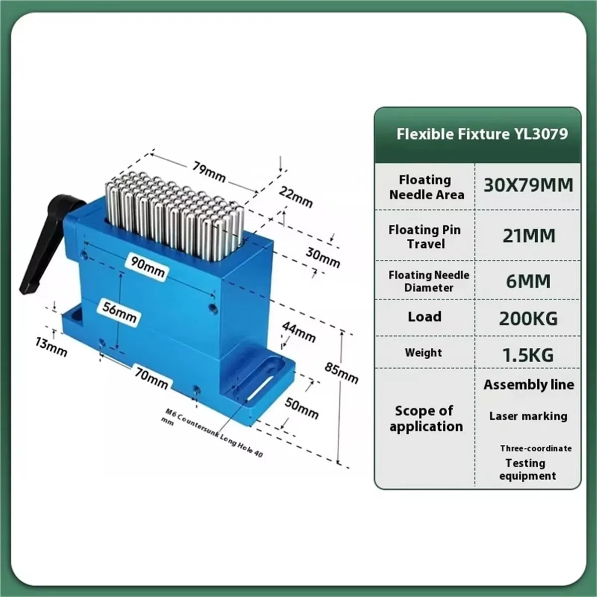 Abrazadera de garra flexible CNC, 30 x 79 mm, agujas de acero inoxidable 304 (21 mm), capacidad de carga de 200 kg, ideal para máquinas de marcado láser CNC