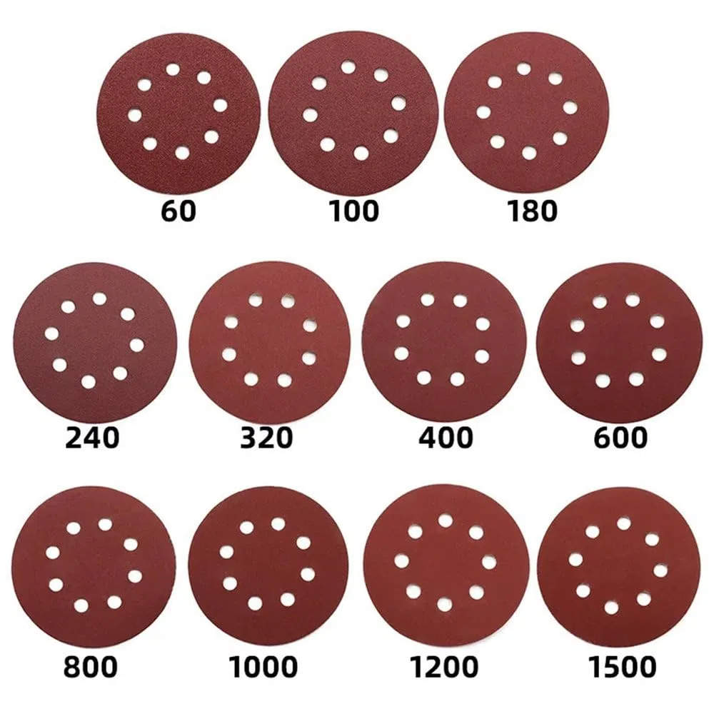 Discos de Lijado de 5 Pulgadas, 8 Agujeros, Adhesivos con Gancho y Bucle, Papel de Lija de 125 mm, Grano 60-2000, para lijadora Orbital aleatoria, Hojas abrasivas, herram