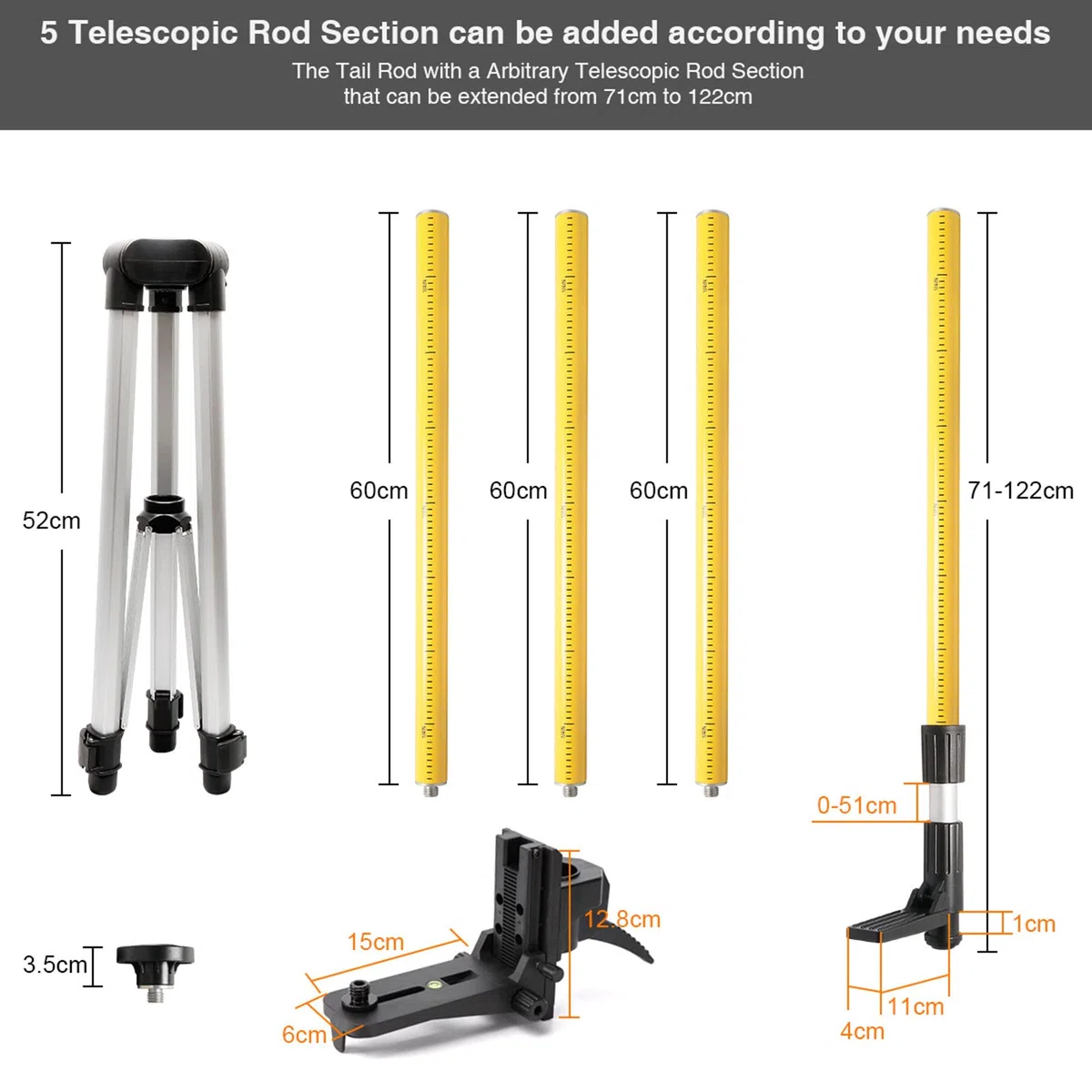 Poste de Nivel láser Profesional, Poste láser telescópico Ajustable con trípode y Soporte láser de 1/4 Pulgadas por 20 Pulgadas para láseres rotativos y de línea, para láser r