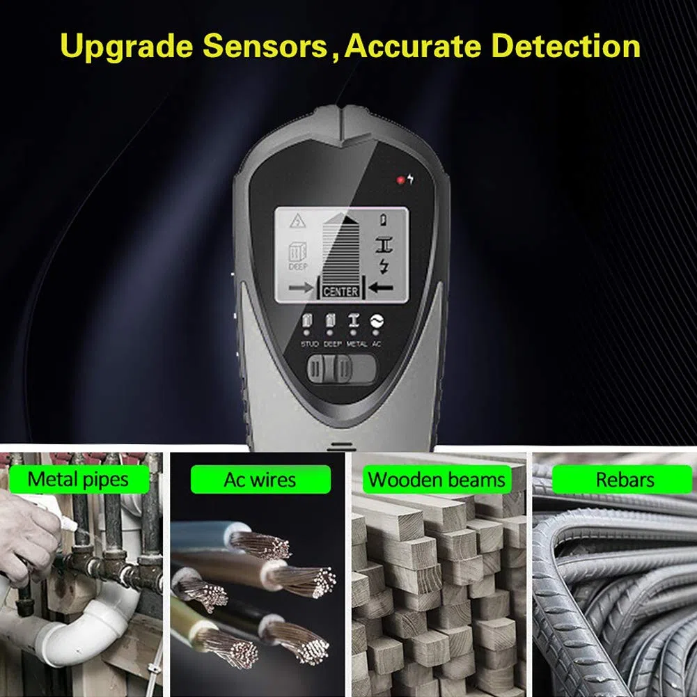 Escáner buscador de pernos, detector de pernos, buscadores centrales de sensores de pernos 4 en 1 para pernos de metal profundo y detección de cables de CA con pantalla LCD HD y alarma de audio
