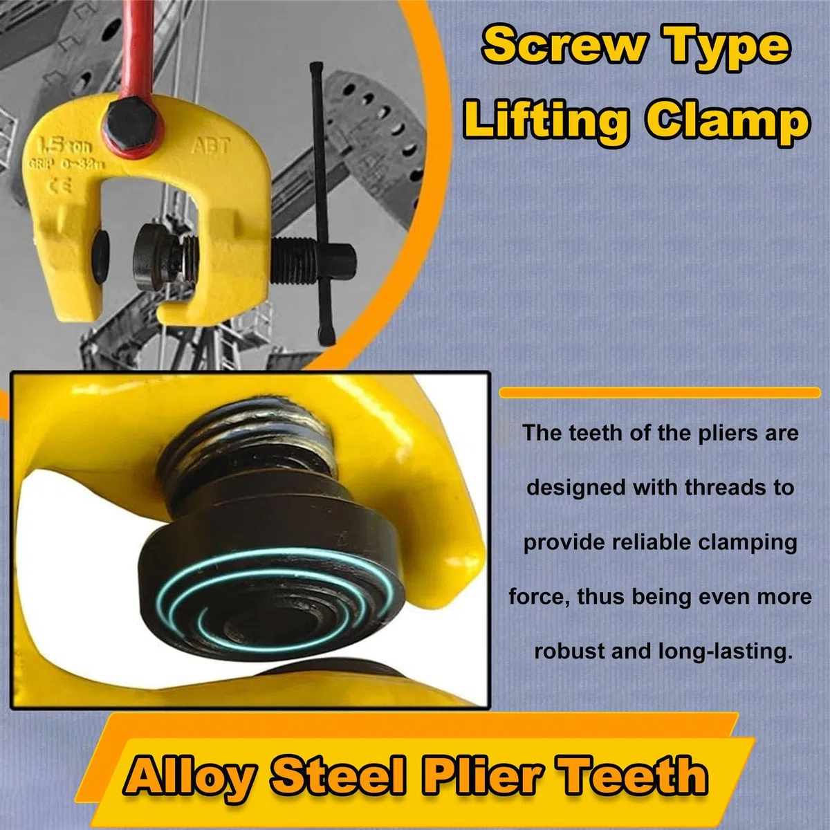 Abrazadera de elevación de chapa de acero resistente, abrazadera de placa vertical de apertura de mandíbula de hasta 2 pulgadas, abrazadera de soldadura de 3T/3,000.1 kg para elevación