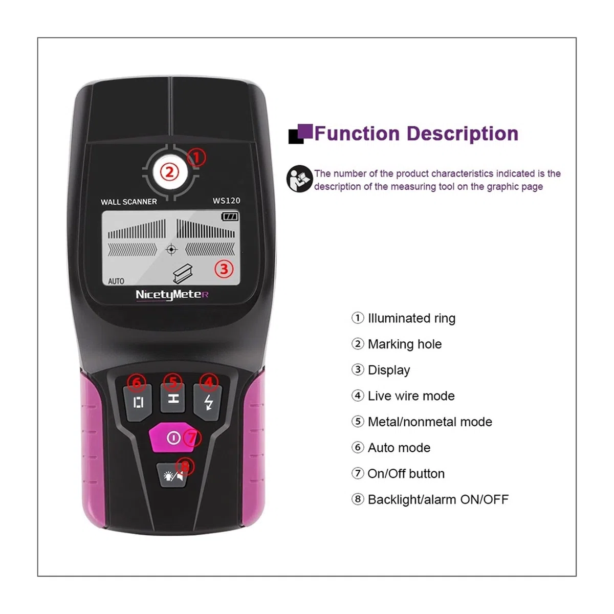 Escáner de Pared Digital de Mano Profesional Multifuncional Detector de Pared Cable Vivo y Cable PVC tubería de Agua Detector de Metales escáner