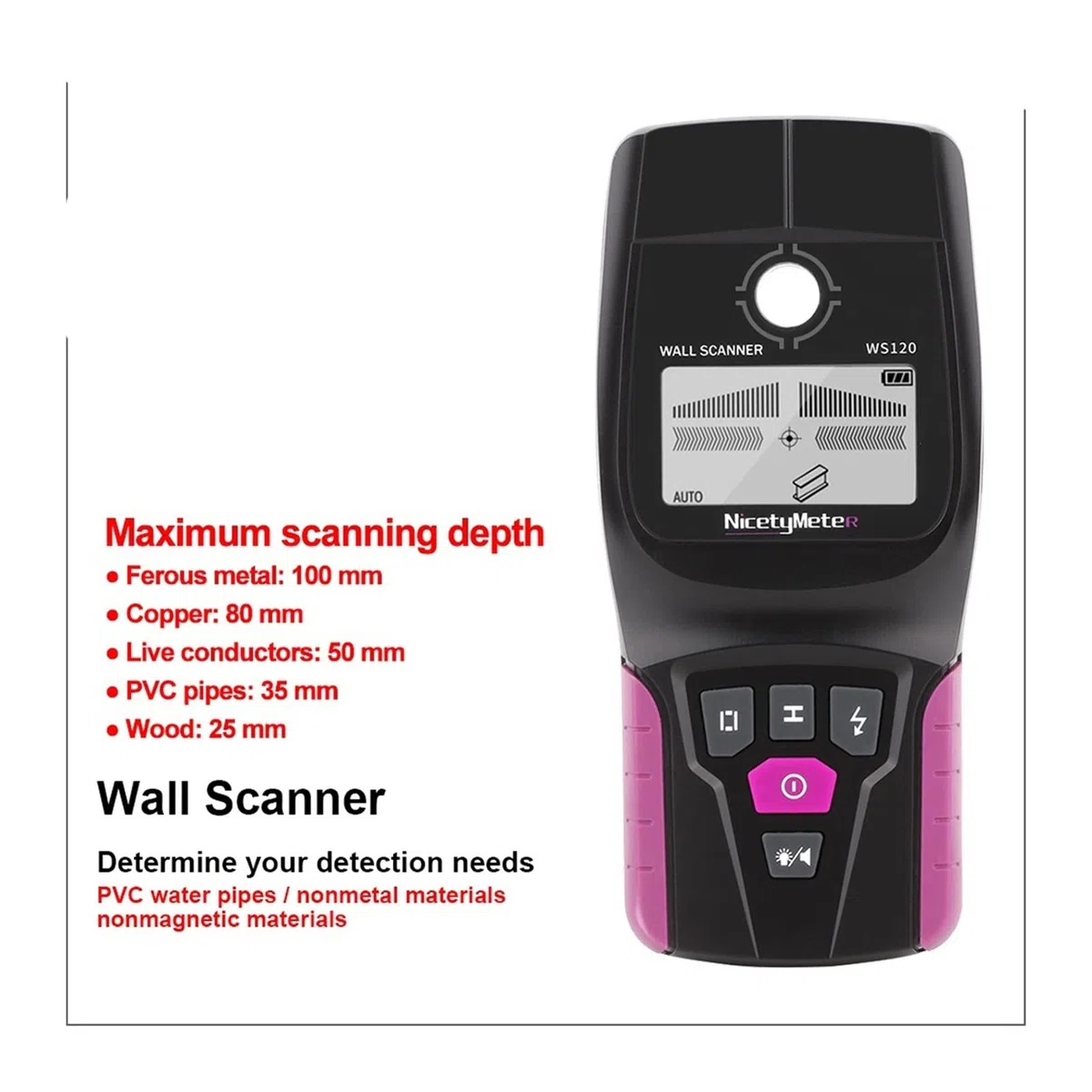 Escáner de Pared Digital de Mano Profesional Multifuncional Detector de Pared Cable Vivo y Cable PVC tubería de Agua Detector de Metales escáner